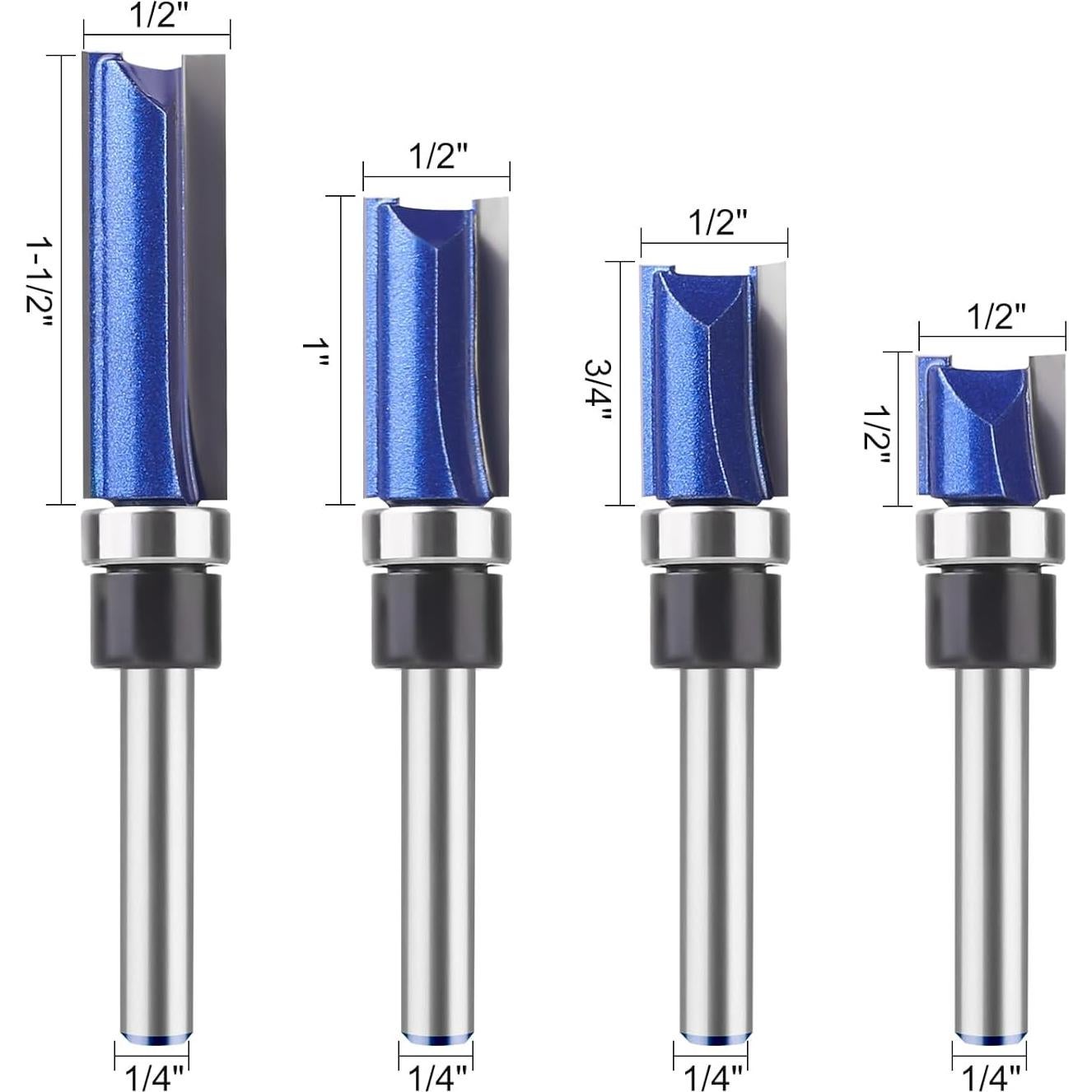 Juego de Brocas de Fresadora BAIDETS 4 Pcs 1/4" para Carpintería