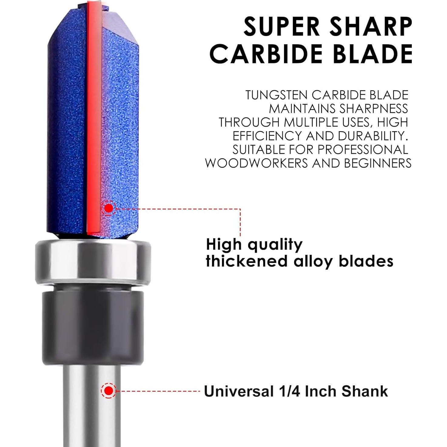 Juego de Brocas de Fresadora BAIDETS 4 Pcs 1/4" para Carpintería