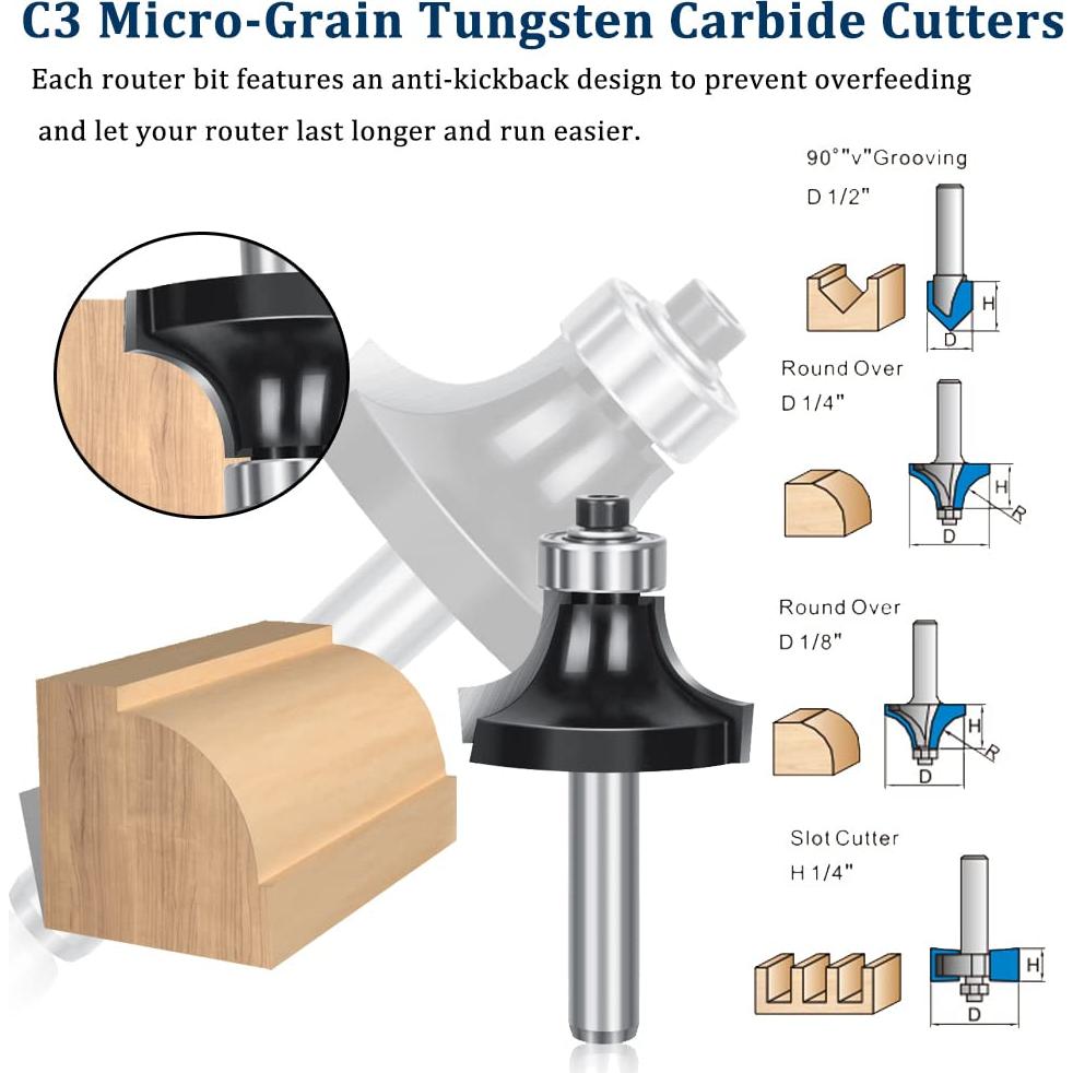 TAIWAIN 1/4-Inch Shank 43 Pack Router Bits Flooring Router Bit Set, Wood Milling Cutter, Woodworking Miter Carbide CNC Router Bits Sets Cutting Tool for Cabinet Doors, Tables(F-LEB)