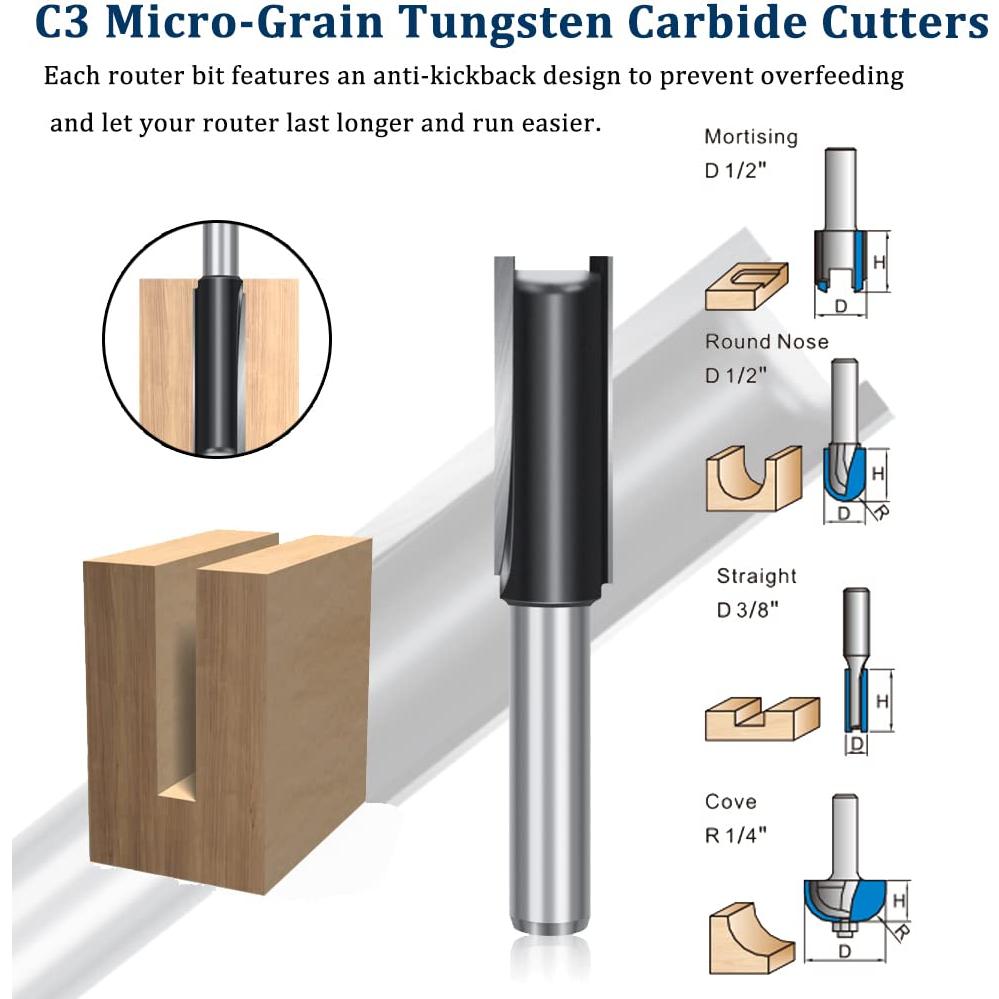 TAIWAIN 1/4-Inch Shank 43 Pack Router Bits Flooring Router Bit Set, Wood Milling Cutter, Woodworking Miter Carbide CNC Router Bits Sets Cutting Tool for Cabinet Doors, Tables(F-LEB)