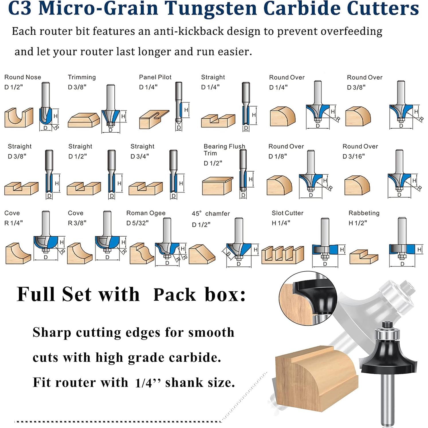 TAIWAIN 1/4-Inch Shank 43 Pack Router Bits Flooring Router Bit Set, Wood Milling Cutter, Woodworking Miter Carbide CNC Router Bits Sets Cutting Tool for Cabinet Doors, Tables(F-LEB)
