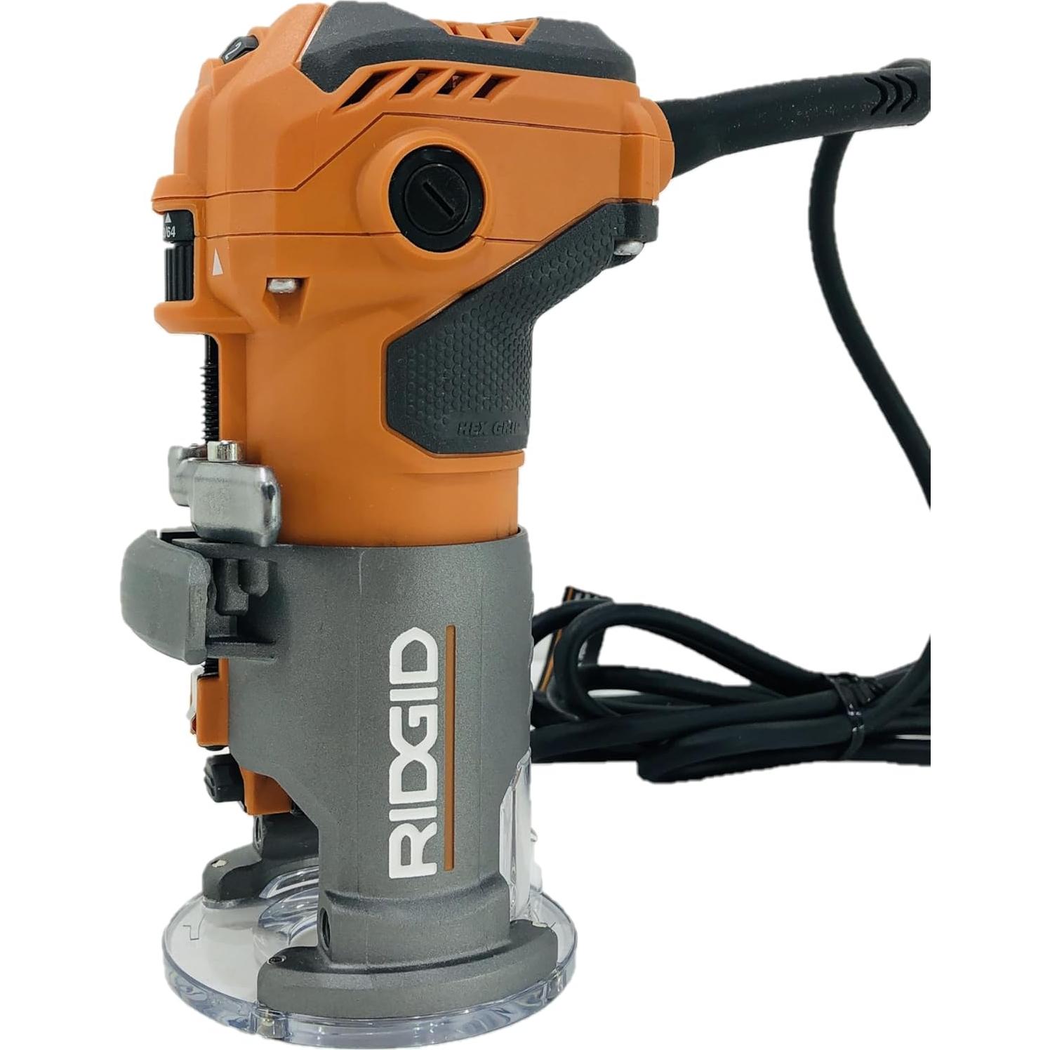Ridgid 5.5 Amp Corded Compact Power Trim Router With Micro Adjust Dial R24012 (Renewed)