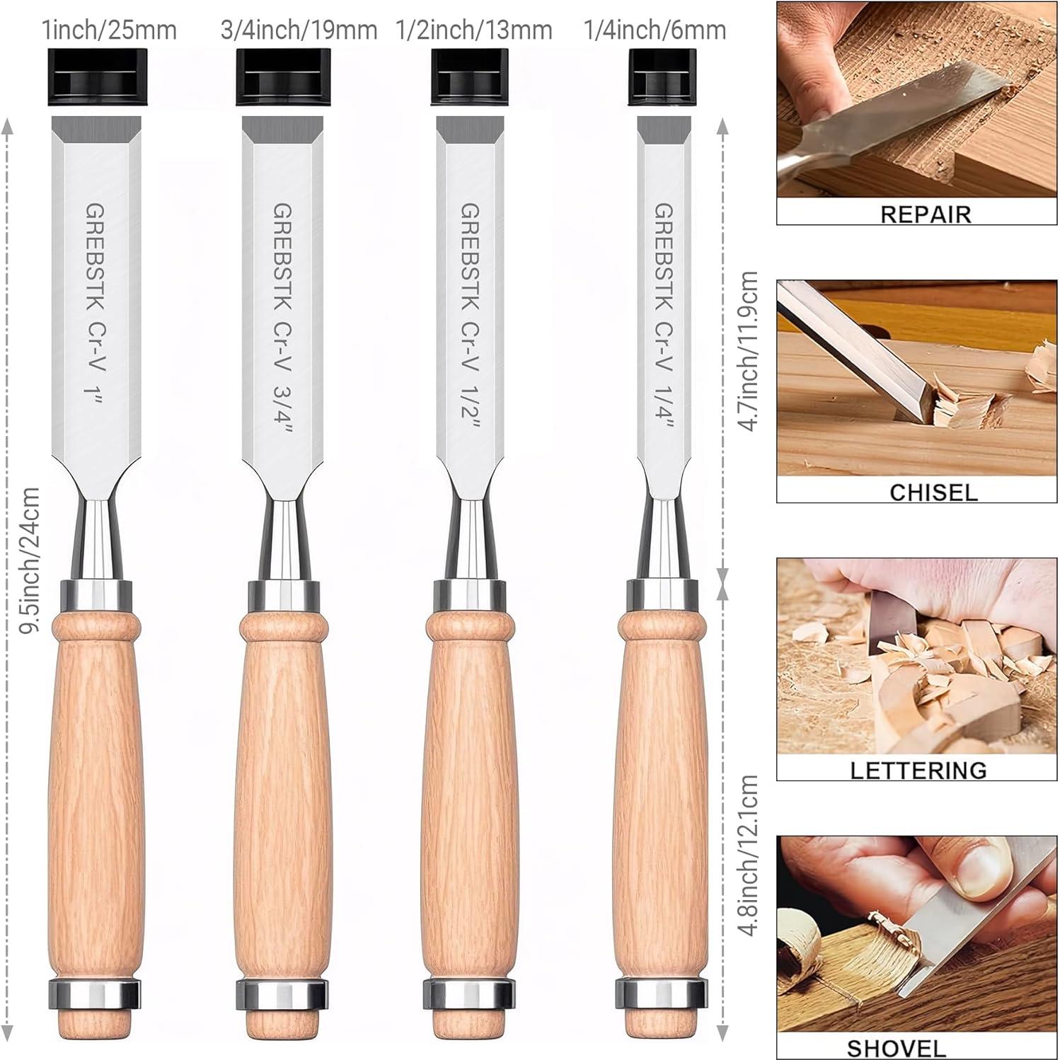 Juego de Cinceles GREBSTK 4 Piezas Acero CRV Madera