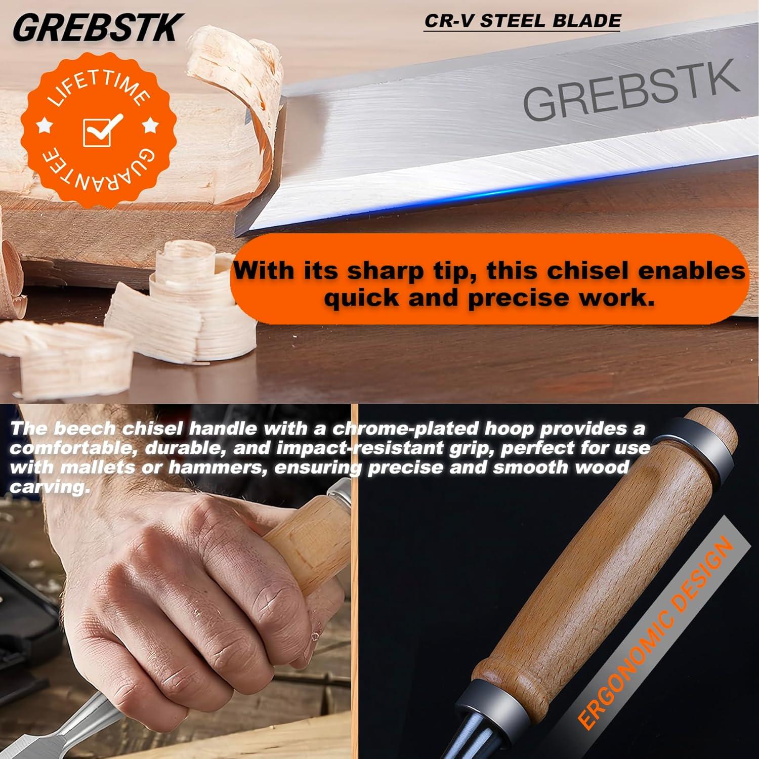 Juego de Cinceles GREBSTK 4 Piezas Acero CRV Madera