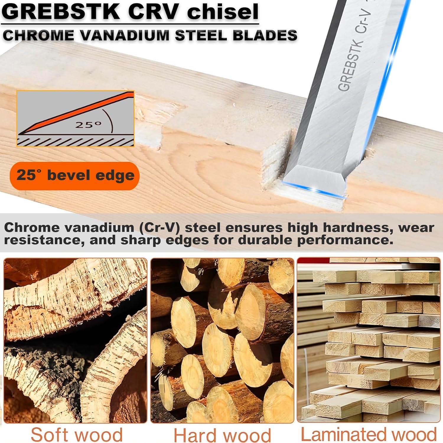 Juego de Cinceles GREBSTK 4 Piezas Acero CRV Madera