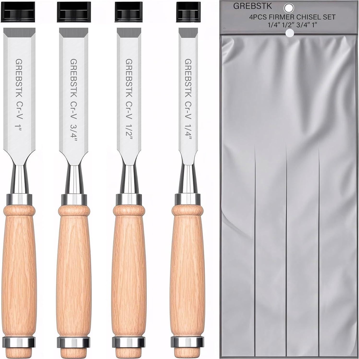 Juego de Cinceles GREBSTK 4 Piezas Acero CRV Madera