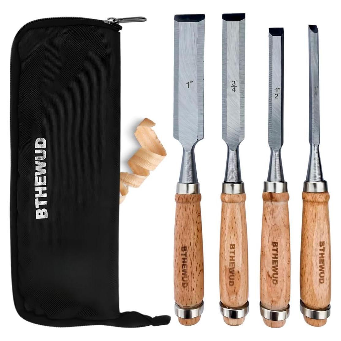 Juego de Cinceles de Madera BTHEWUD 4 Piezas con Bolsa