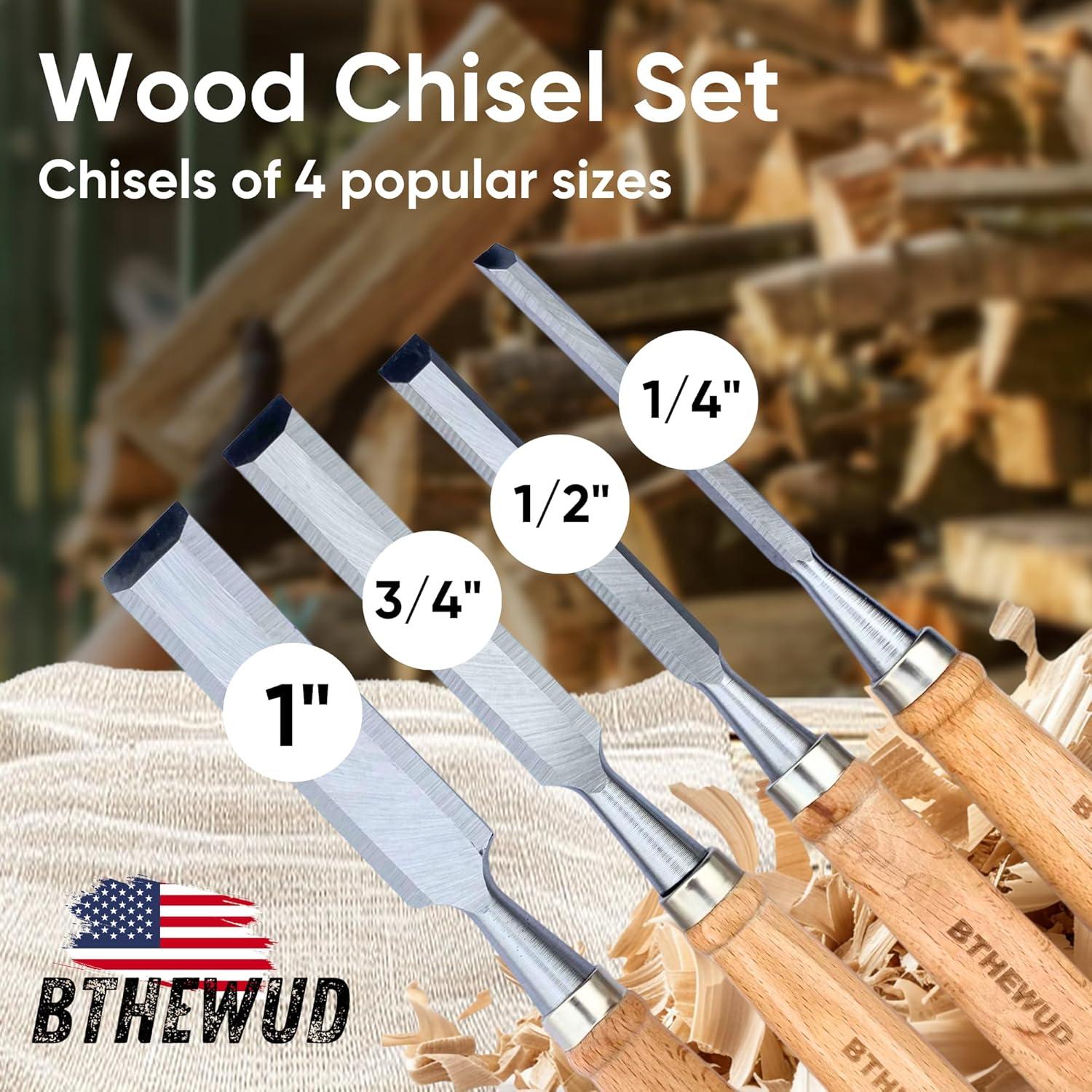 Juego de Cinceles de Madera BTHEWUD 4 Piezas con Bolsa
