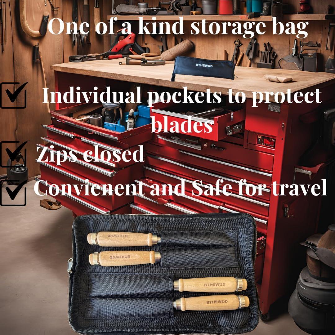 Juego de Cinceles de Madera BTHEWUD 4 Piezas con Bolsa