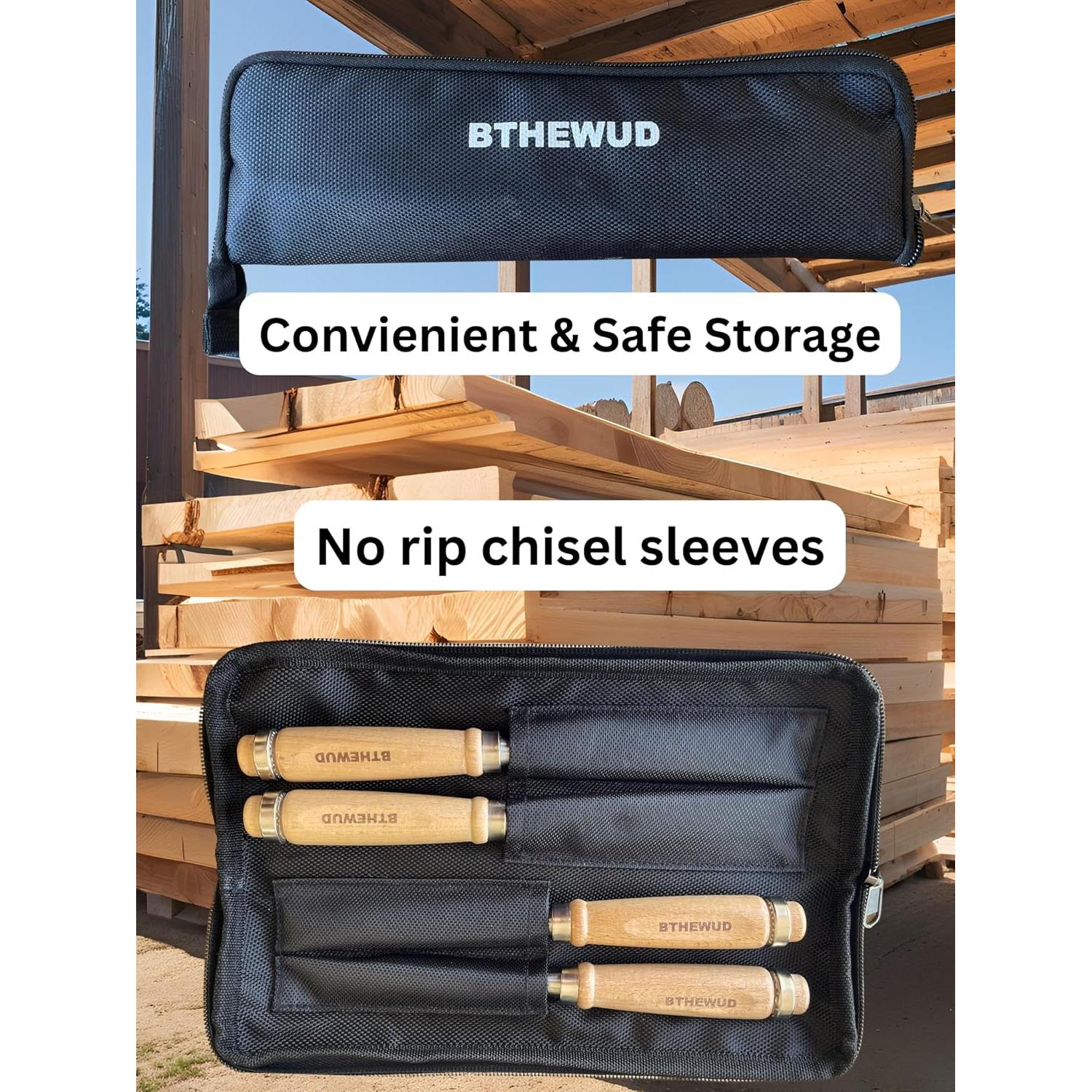 Juego de Cinceles de Madera BTHEWUD 4 Piezas con Bolsa