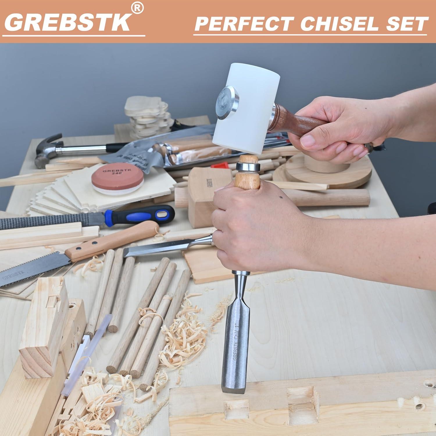 Juego de 4 formones semicirculares GREBSTK de acero Cr-V