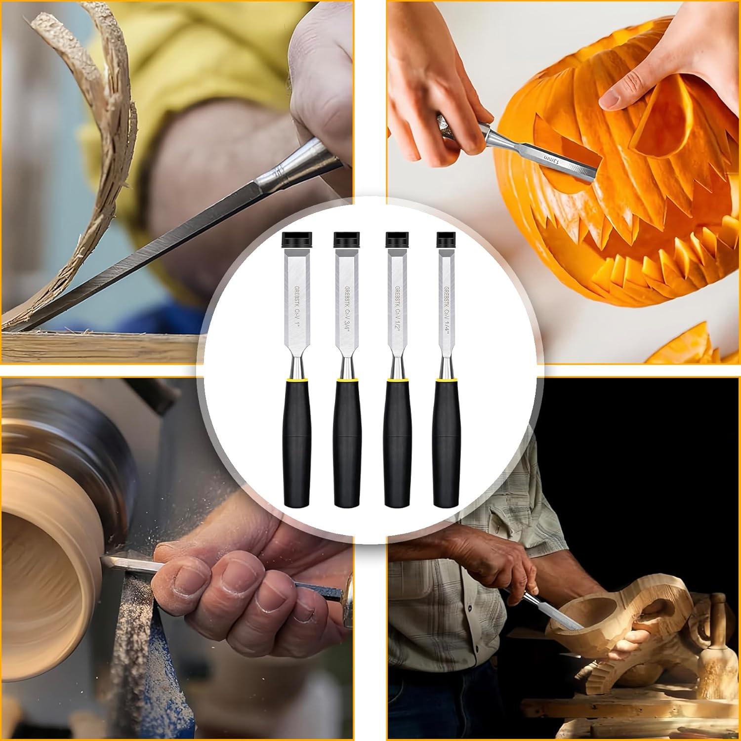 Juego de 4 Cinceles GREBSTK de Acero CRV para Carpintería