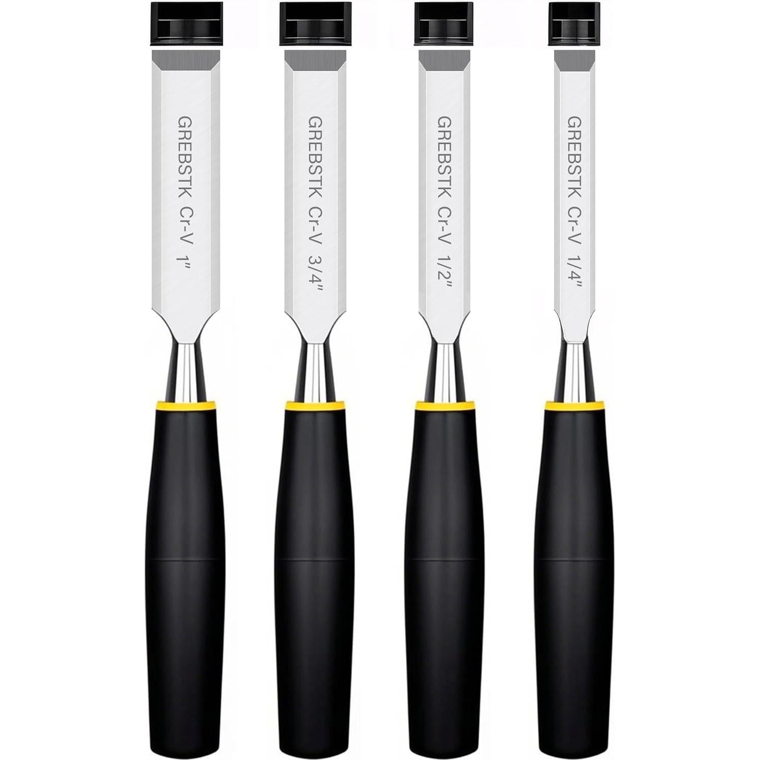 Juego de 4 Cinceles GREBSTK de Acero CRV para Carpintería