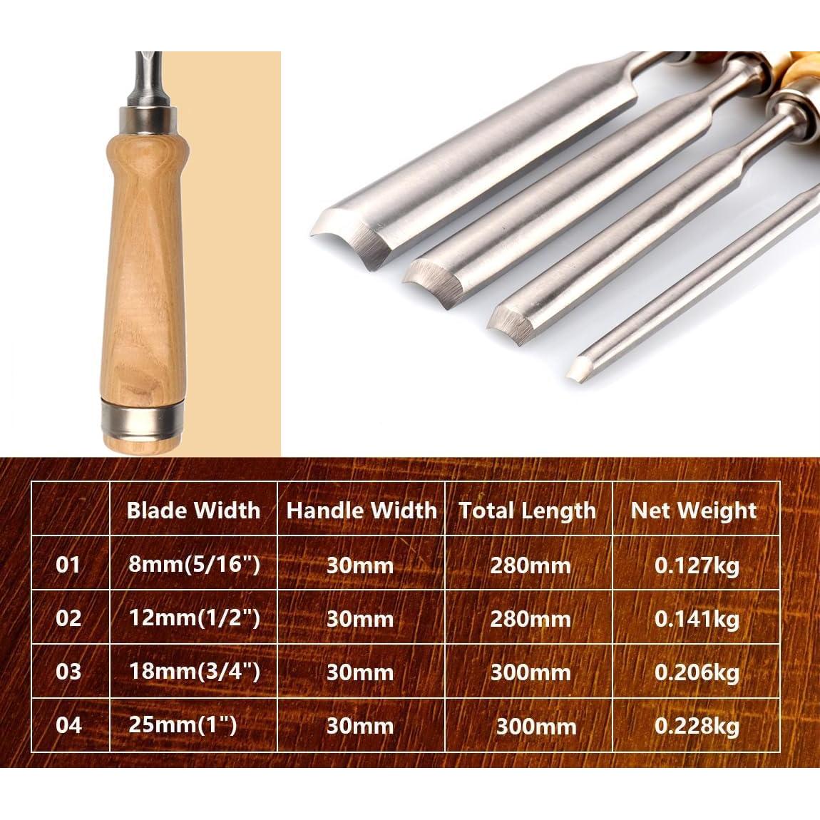 ATOPLEE Juego de 4 Cinceles de Madera 8mm a 25mm