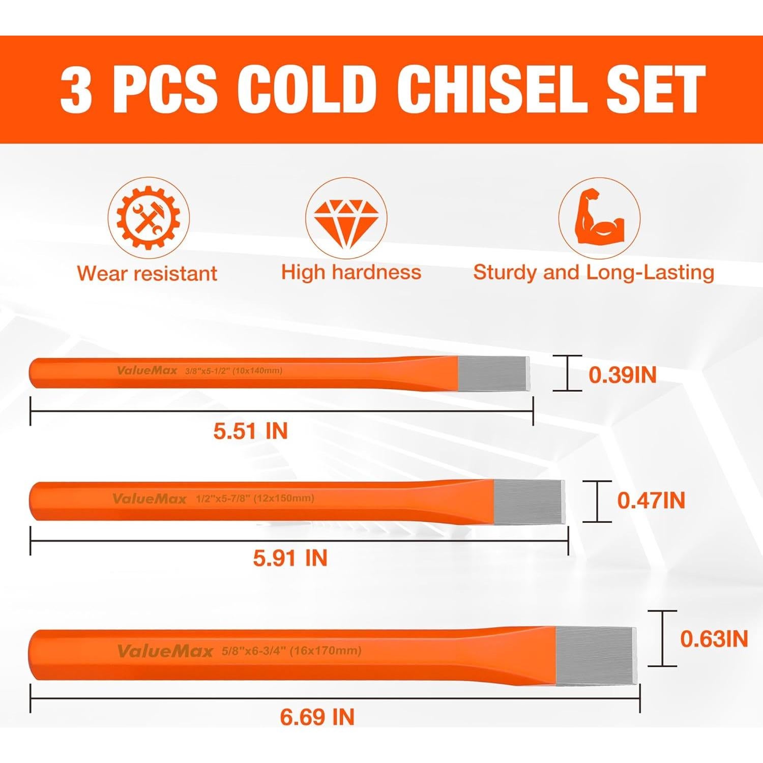 Juego de Cinceles Fríos ValueMax 3 Piezas Acero Cr-V