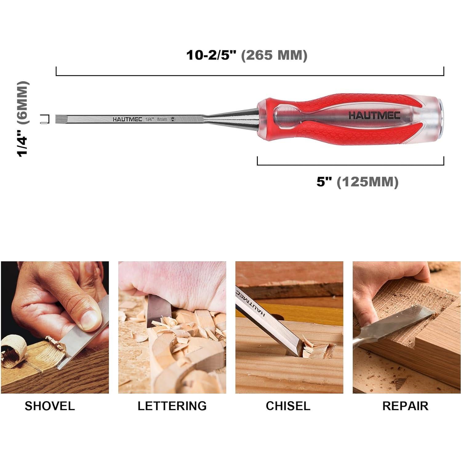 Cincel de Madera HAUTMEC 6mm Acero CRV Mango Antideslizante