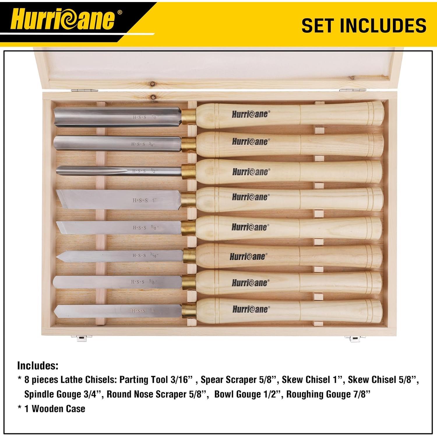 Juego de 8 Cinceles de Torno HURRICANE - Herramientas de Madera