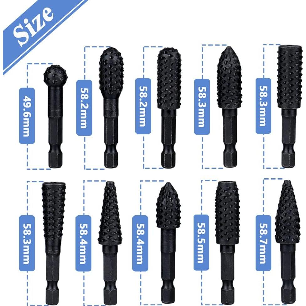 Juego de Fresas Rotativas Mesee 10 Piezas 1/4" Vástago Hexagonal