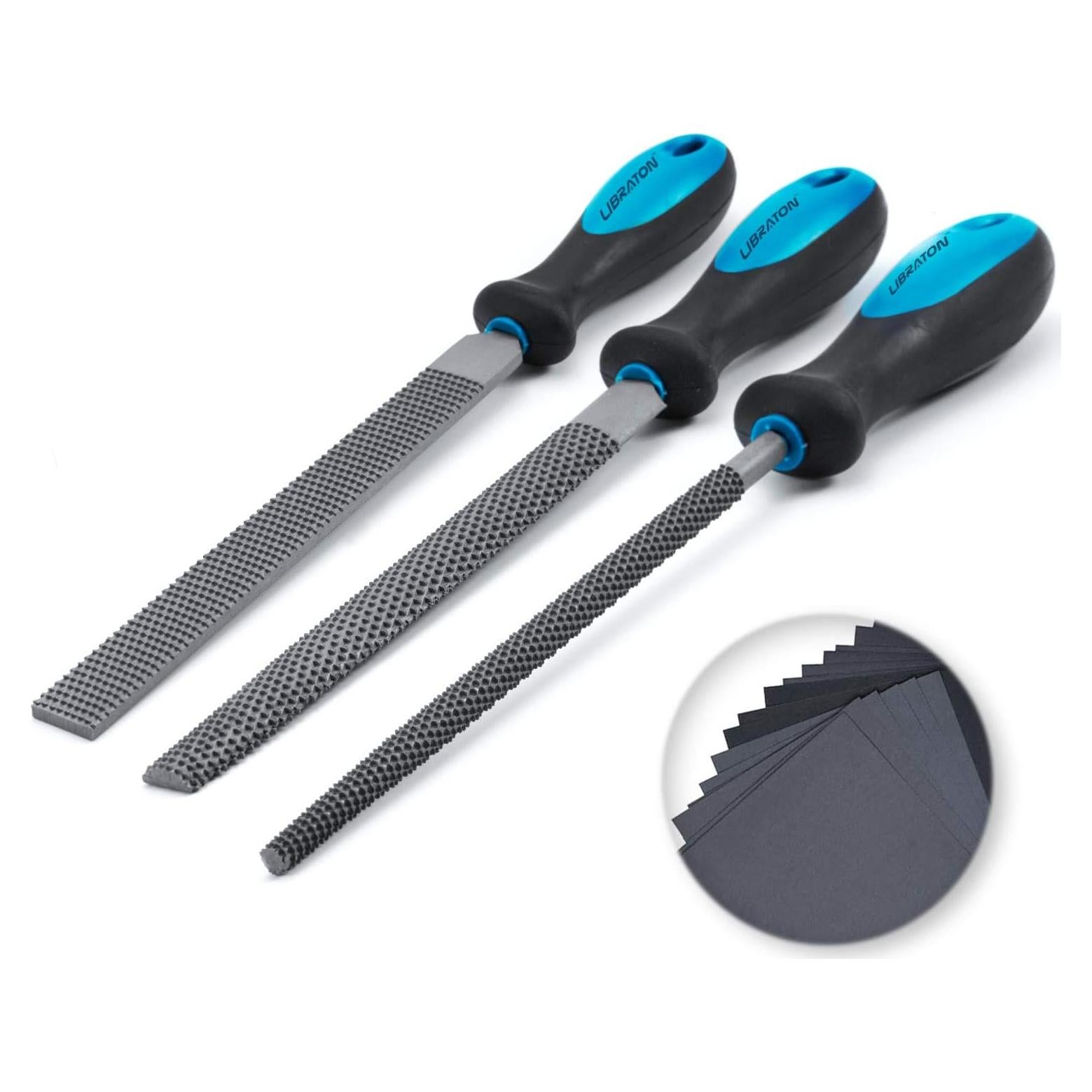 Juego de Raspas de Madera LIBRATON 3PCs con Papeles de Lija