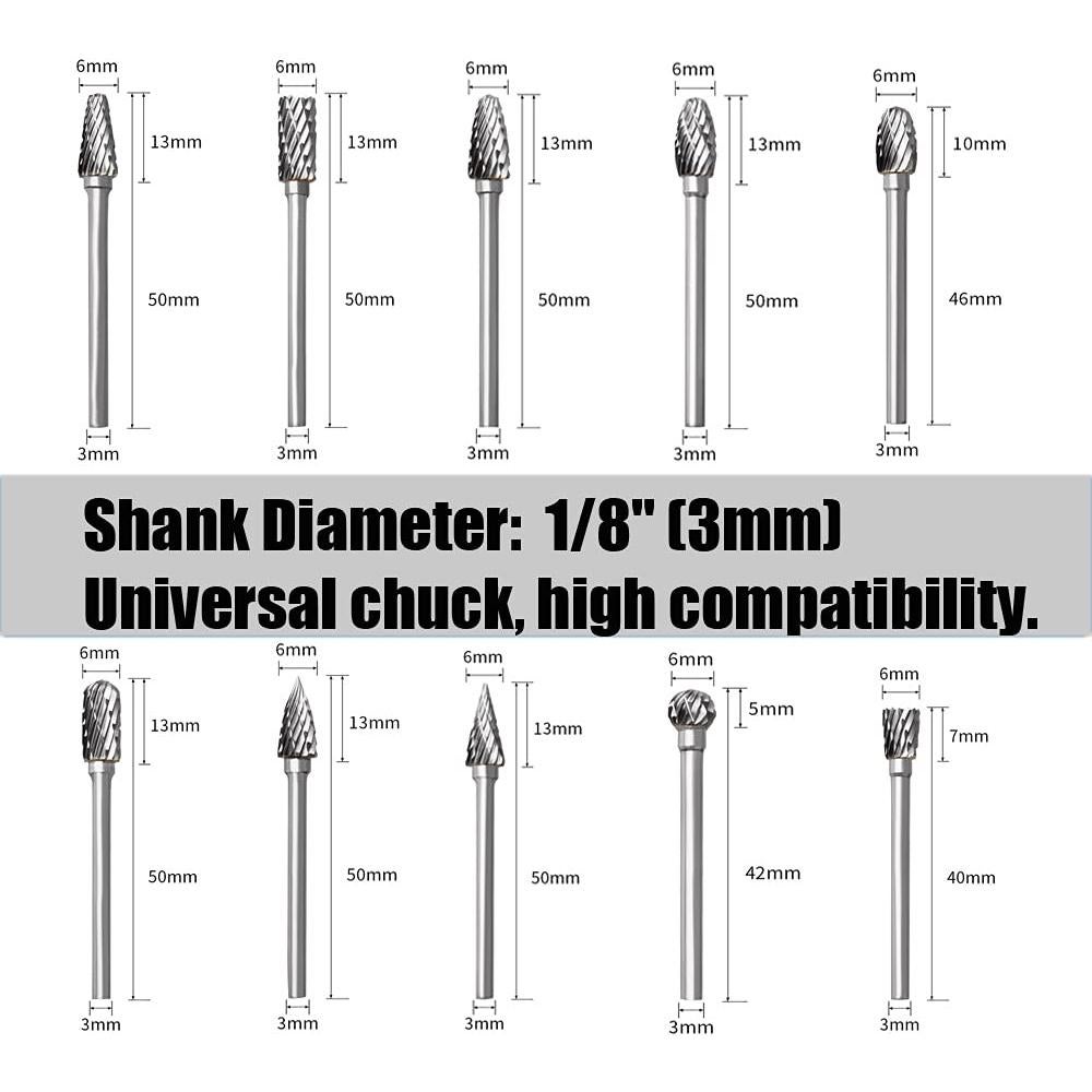 Juego de Fresas Rotativas FOTYBEI 10PCS Carburo Tungsteno