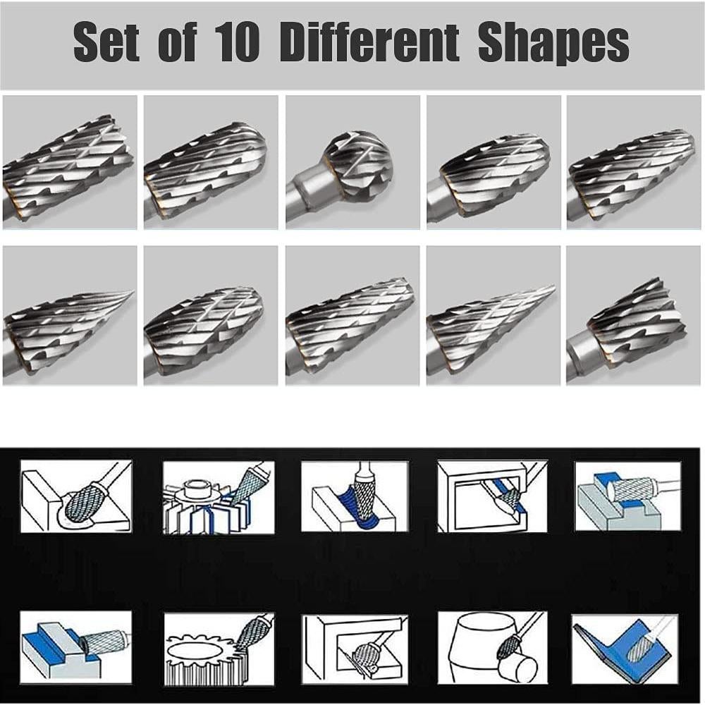 Juego de Fresas Rotativas FOTYBEI 10PCS Carburo Tungsteno