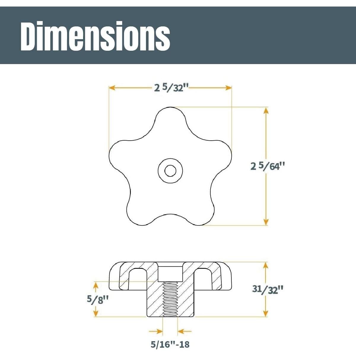 POWERTEC 71121 T Track Knob Kit w/ Threaded Knobs and 5/16”-18 T Slot Bolts, 16-Piece Set, T Track Accessories for Woodworking Jigs and Fixtures