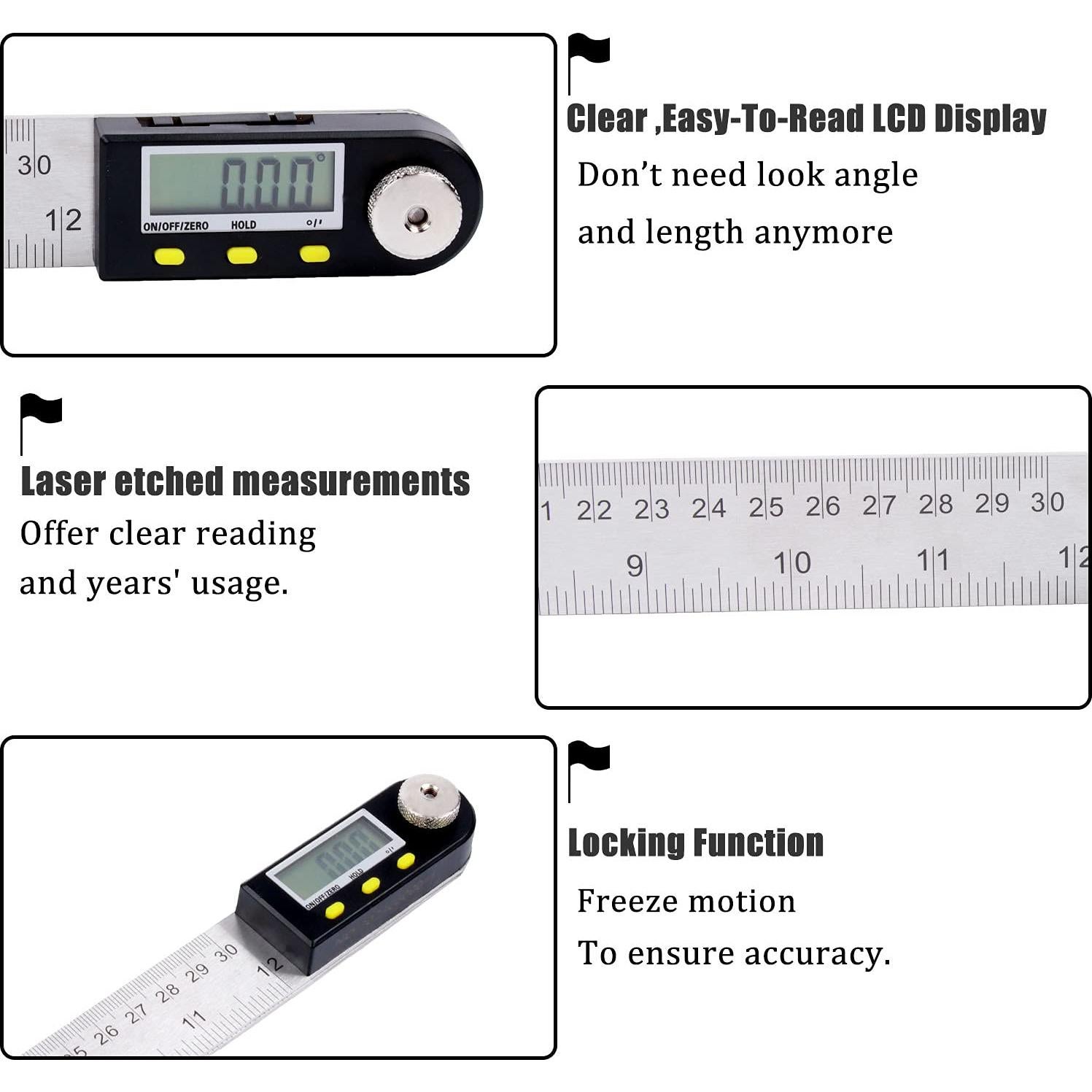 Regla de Ángulo Digital Saili 300 mm con Transportador LCD