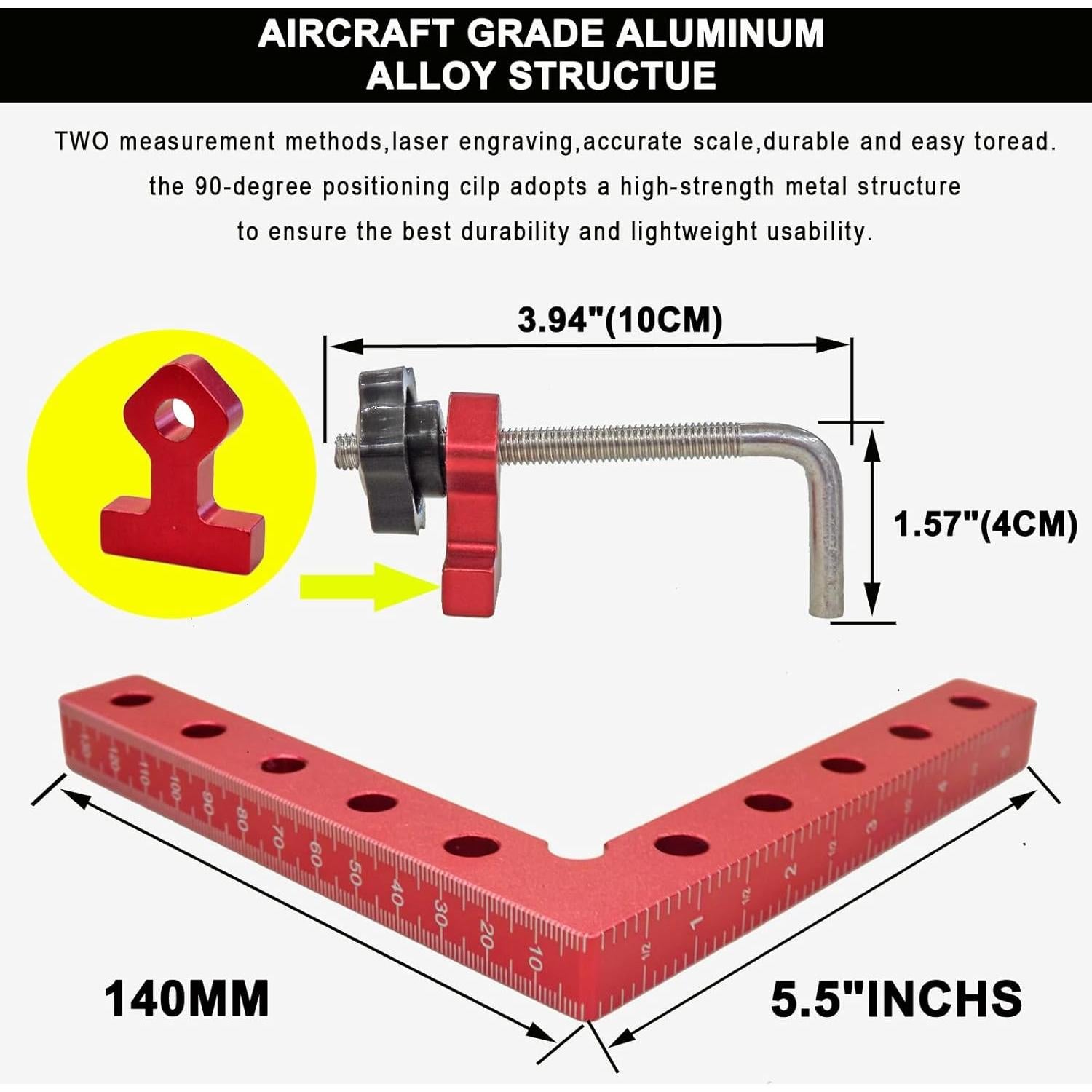 Abrazaderas de Esquina SZSFSYYX 4 Pzas 140mm Aluminio Rojo