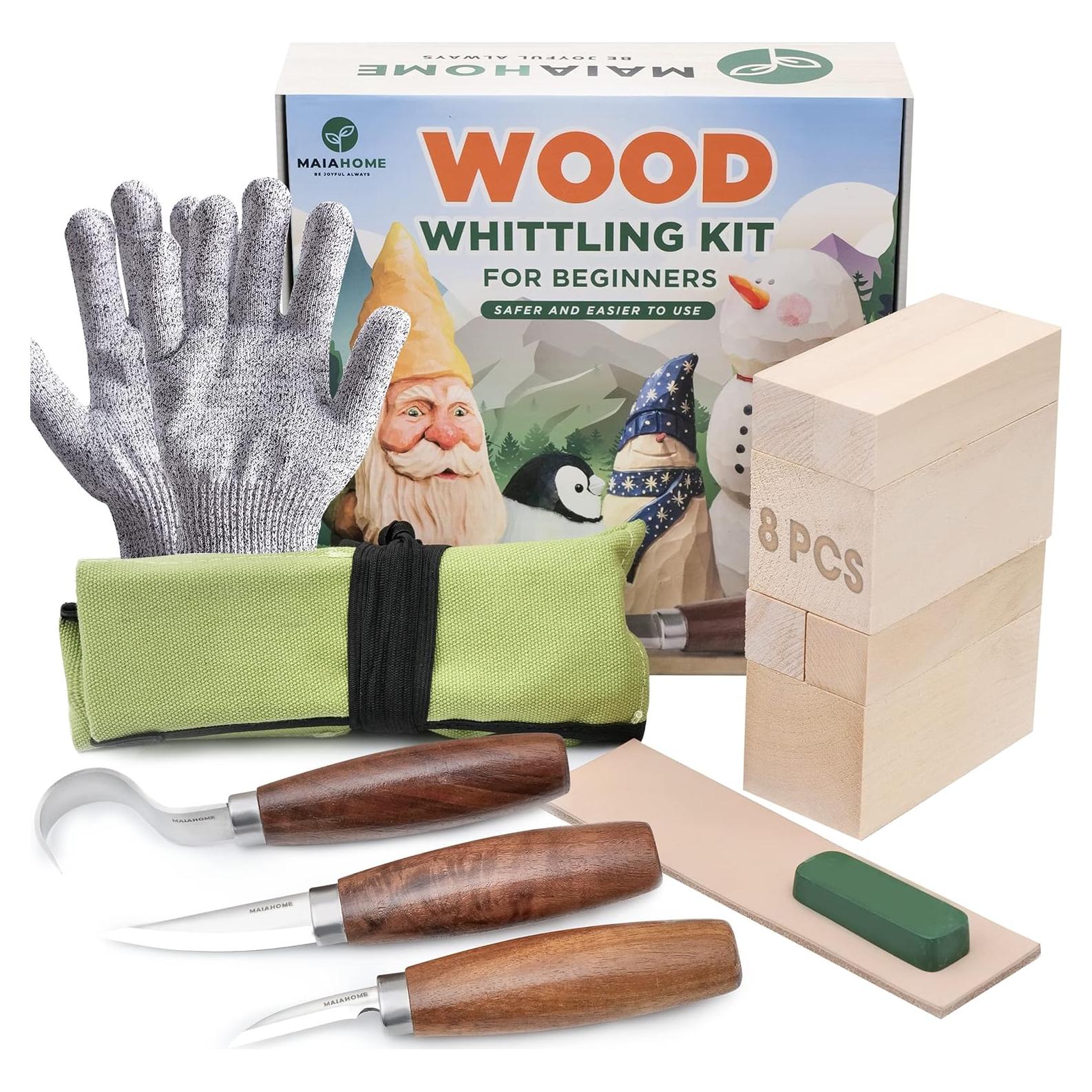 Kit de Tallado en Madera MaiaHome 8 Bloques y 3 Cuchillos