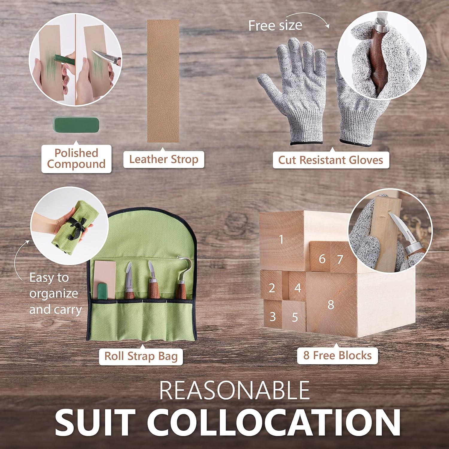 Kit de Tallado en Madera MaiaHome 8 Bloques y 3 Cuchillos