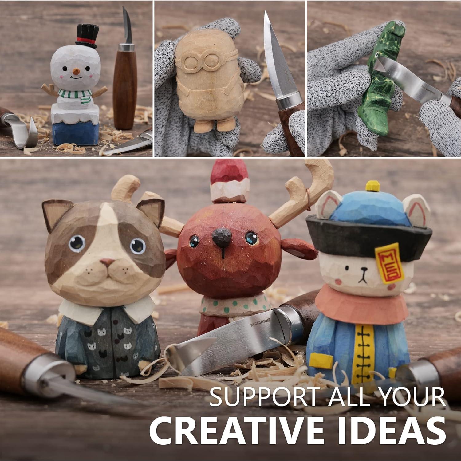 Kit de Tallado en Madera MaiaHome 8 Bloques y 3 Cuchillos