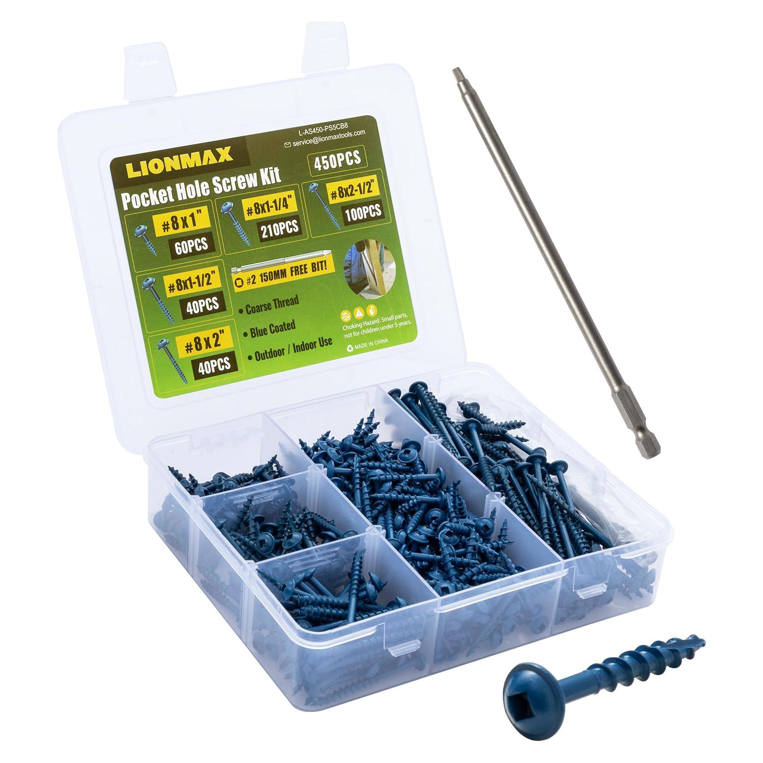 Kit de Tornillos de Agujero de Bolsillo LIONMAX 450PCS