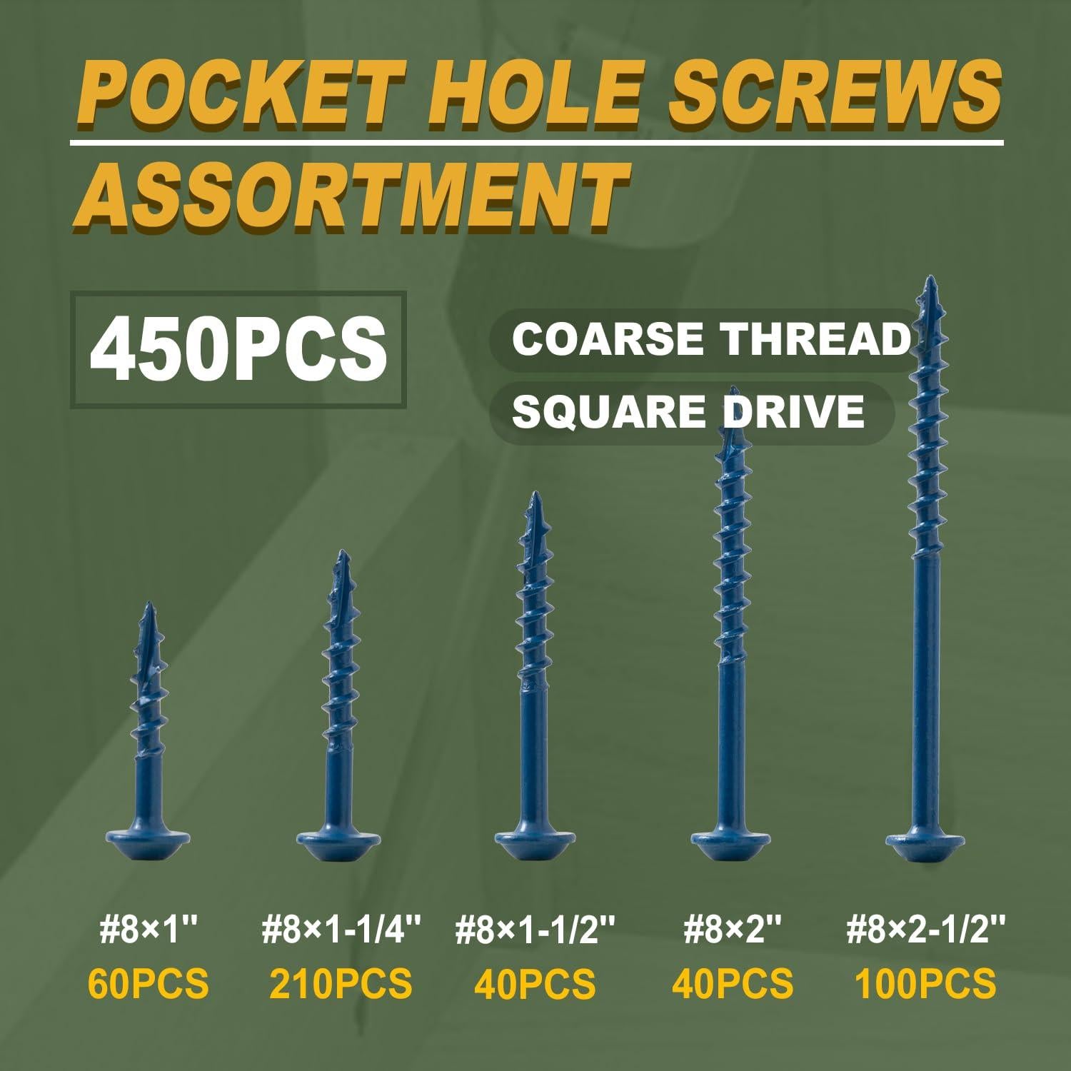 Kit de Tornillos de Agujero de Bolsillo LIONMAX 450PCS