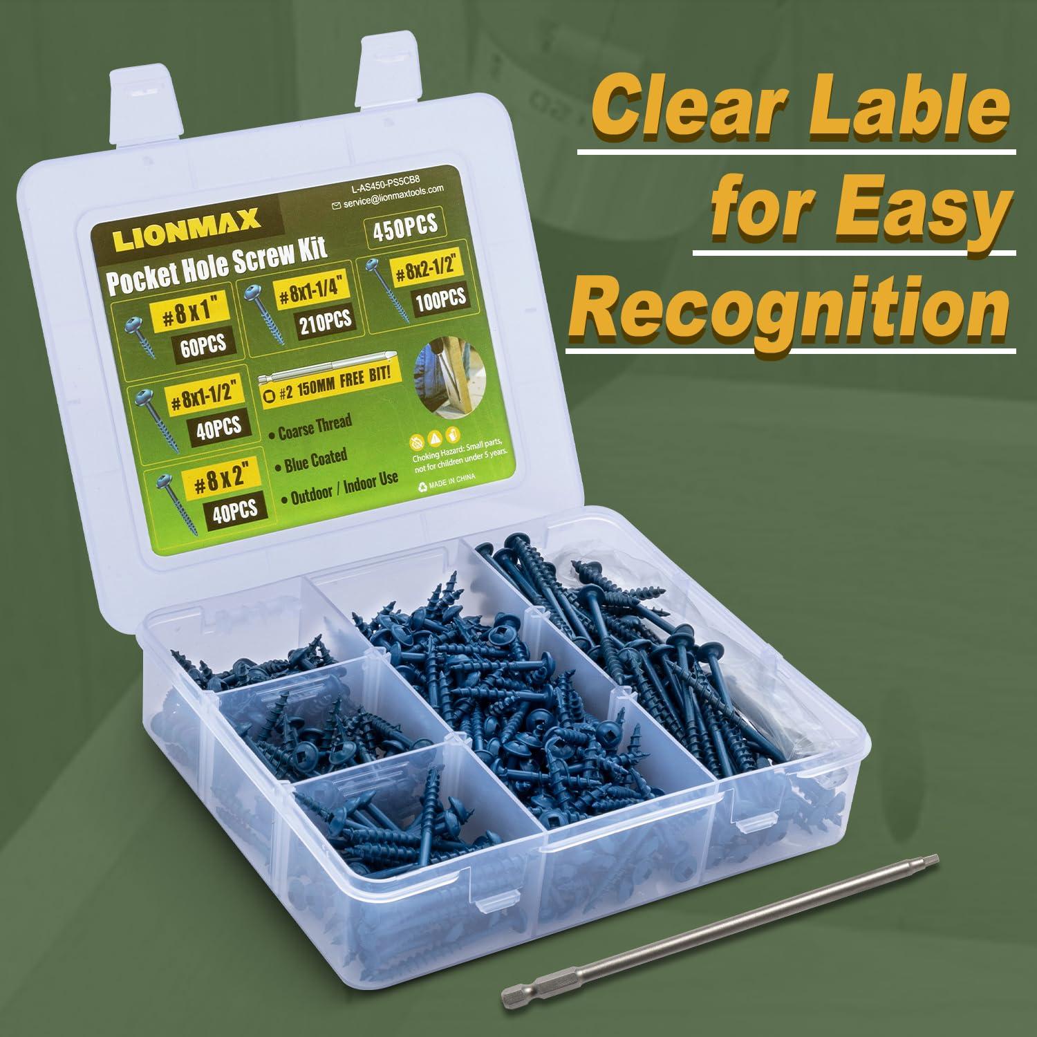 Kit de Tornillos de Agujero de Bolsillo LIONMAX 450PCS