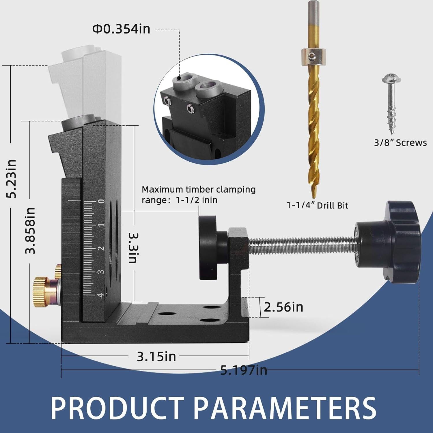 Kit Plantilla Agujeros Pocket Heavy Fog 15° para Madera