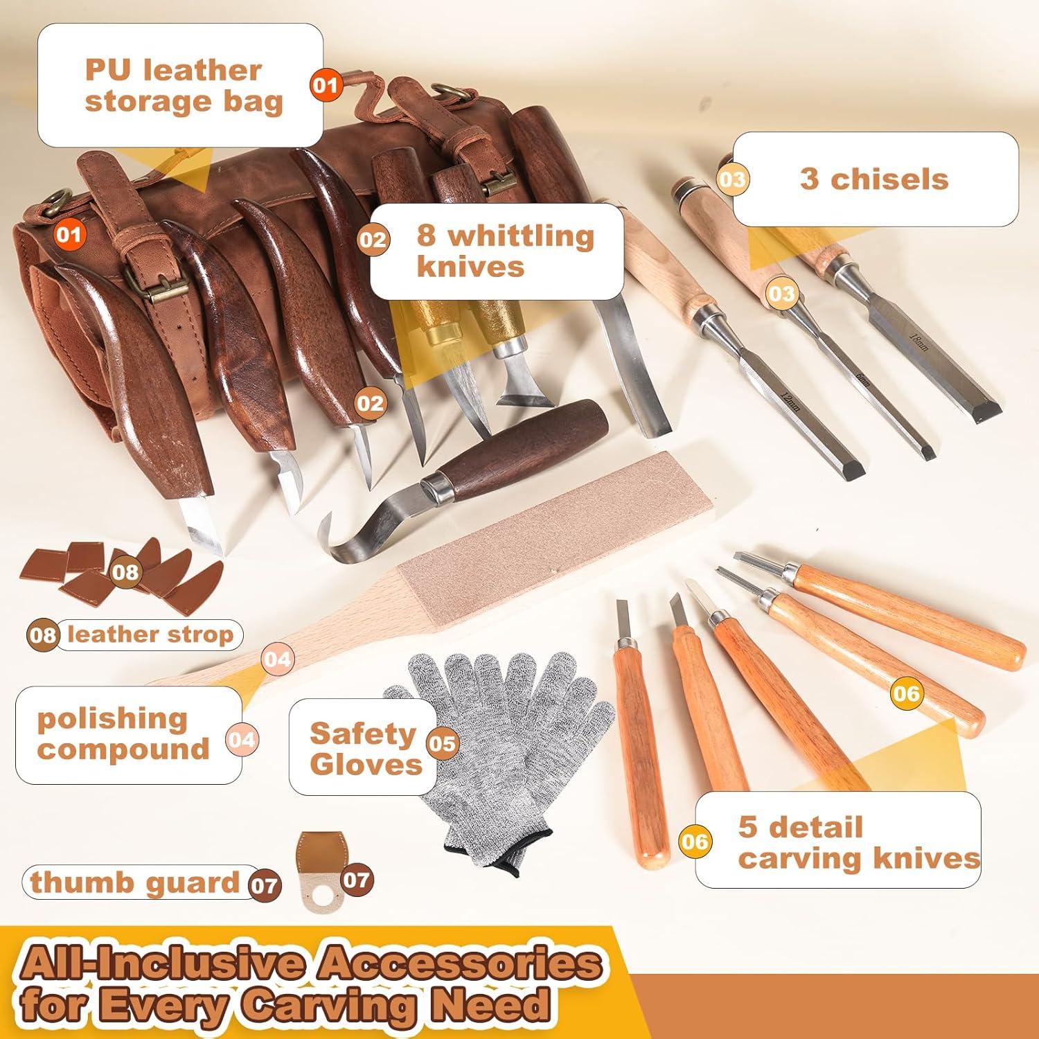 Kit de Tallado en Madera TOMCHY - 28 Herramientas Ergonómicas