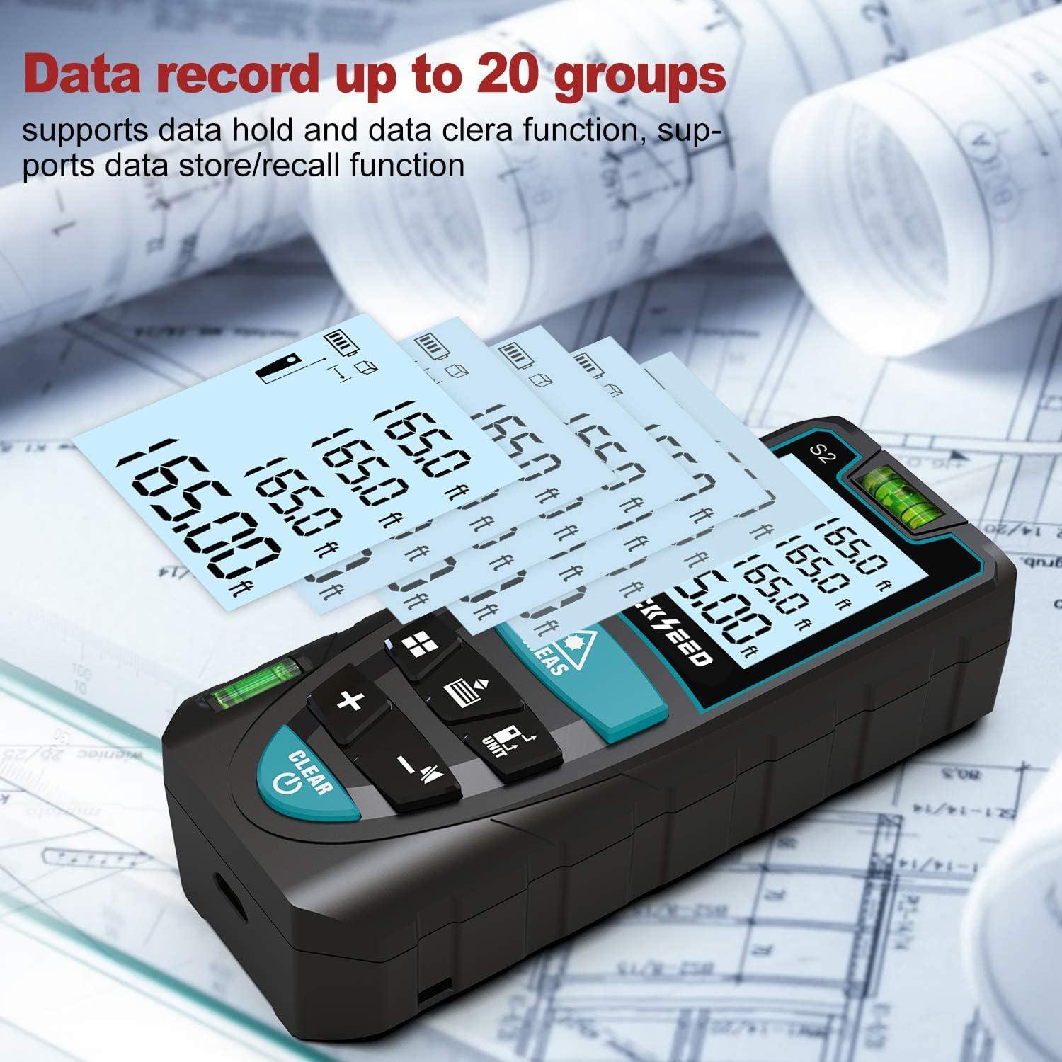 Laser Measure 50M/165ft,RockSeed Digital Laser Distance Meter with 2 Bubble Levels,Portable M/in/Ft Unit Switching Backlit LCD and Measuring Distance/Area/Volume/Pythagorean