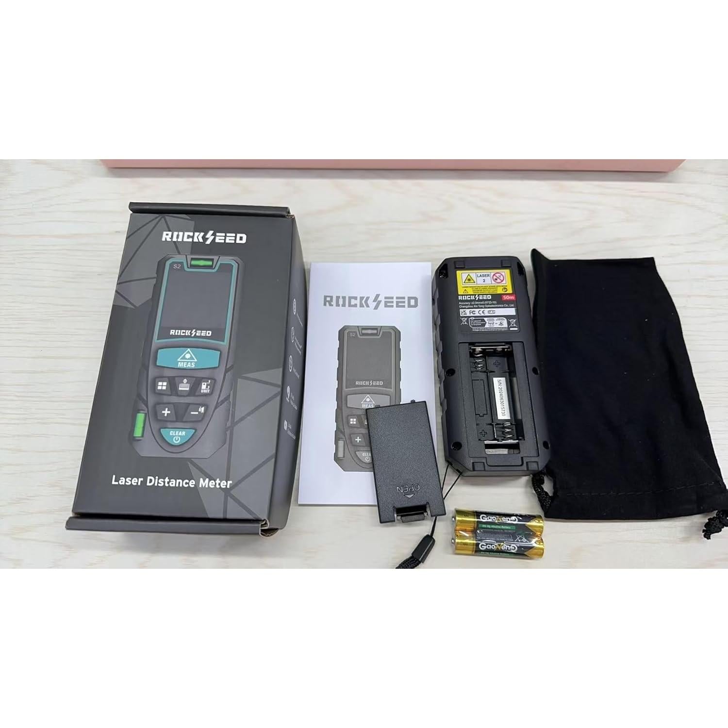 Laser Measure 50M/165ft,RockSeed Digital Laser Distance Meter with 2 Bubble Levels,Portable M/in/Ft Unit Switching Backlit LCD and Measuring Distance/Area/Volume/Pythagorean