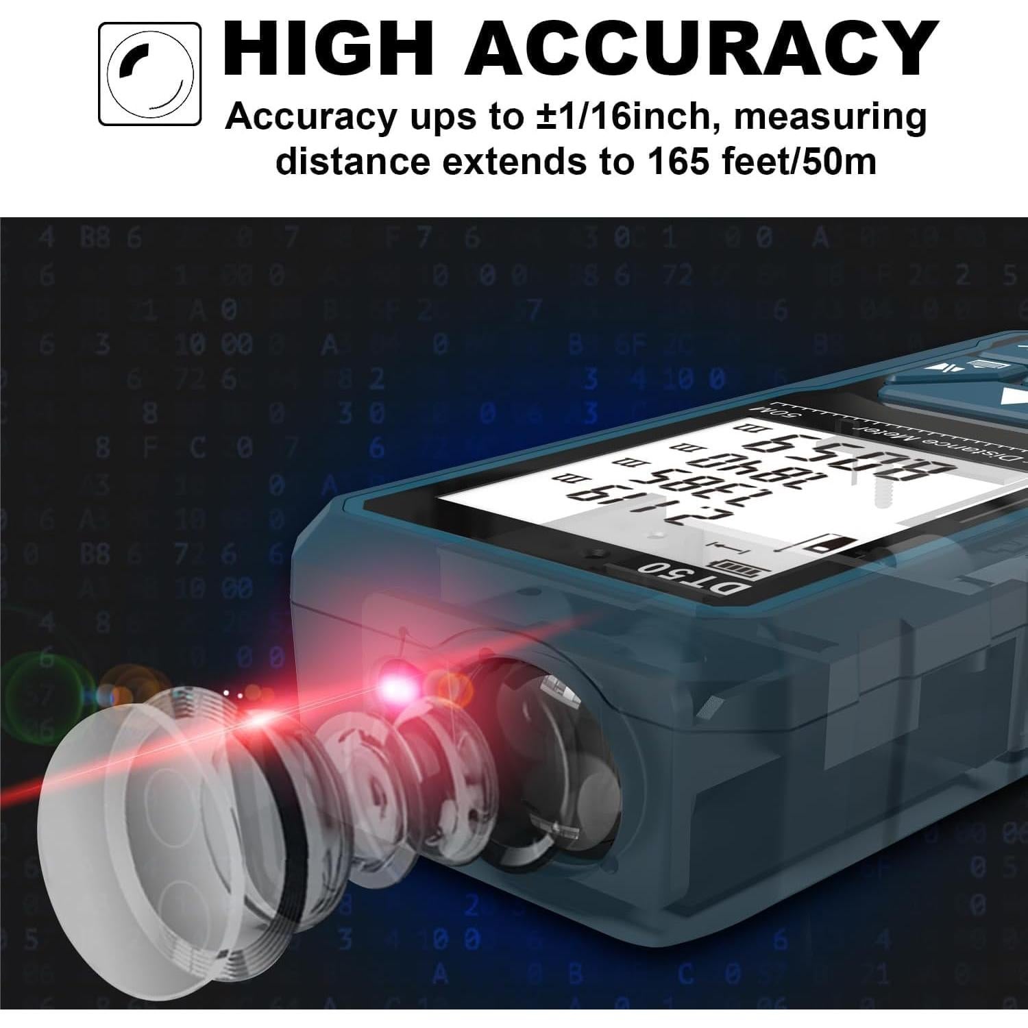 Medidor Láser DTAPE 50.29m con Pantalla LCD Retroiluminada