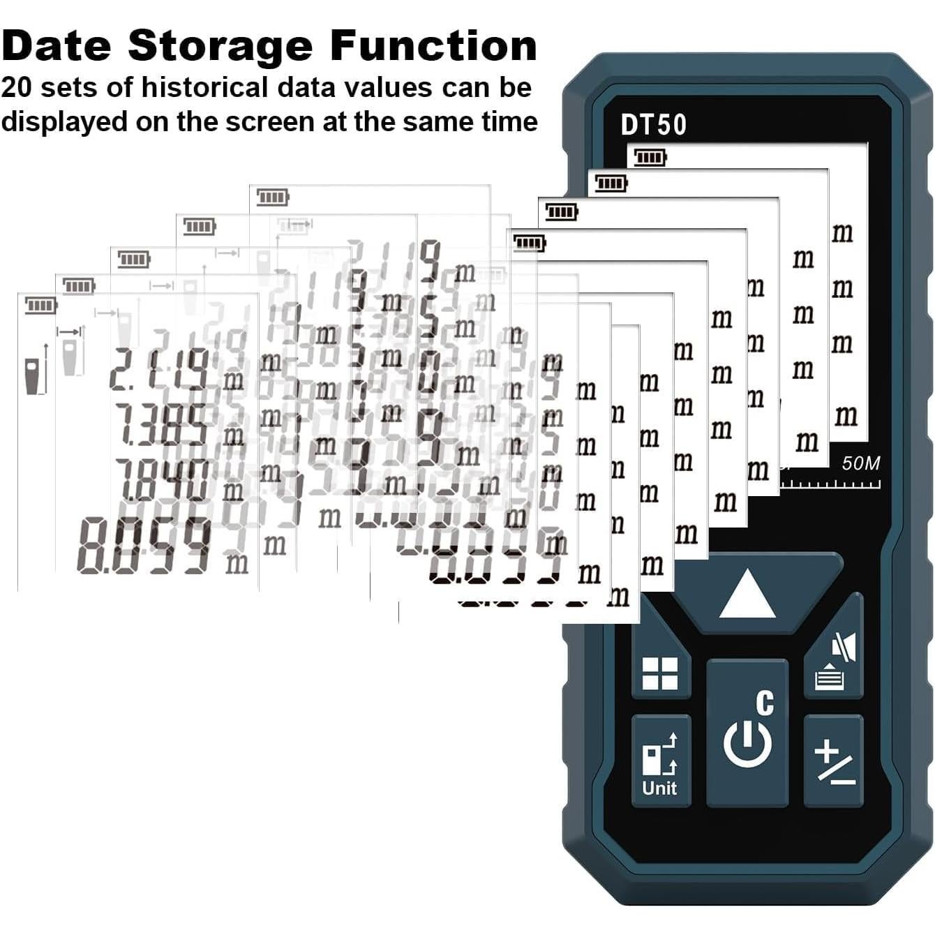 Medidor Láser DTAPE 50.29m con Pantalla LCD Retroiluminada