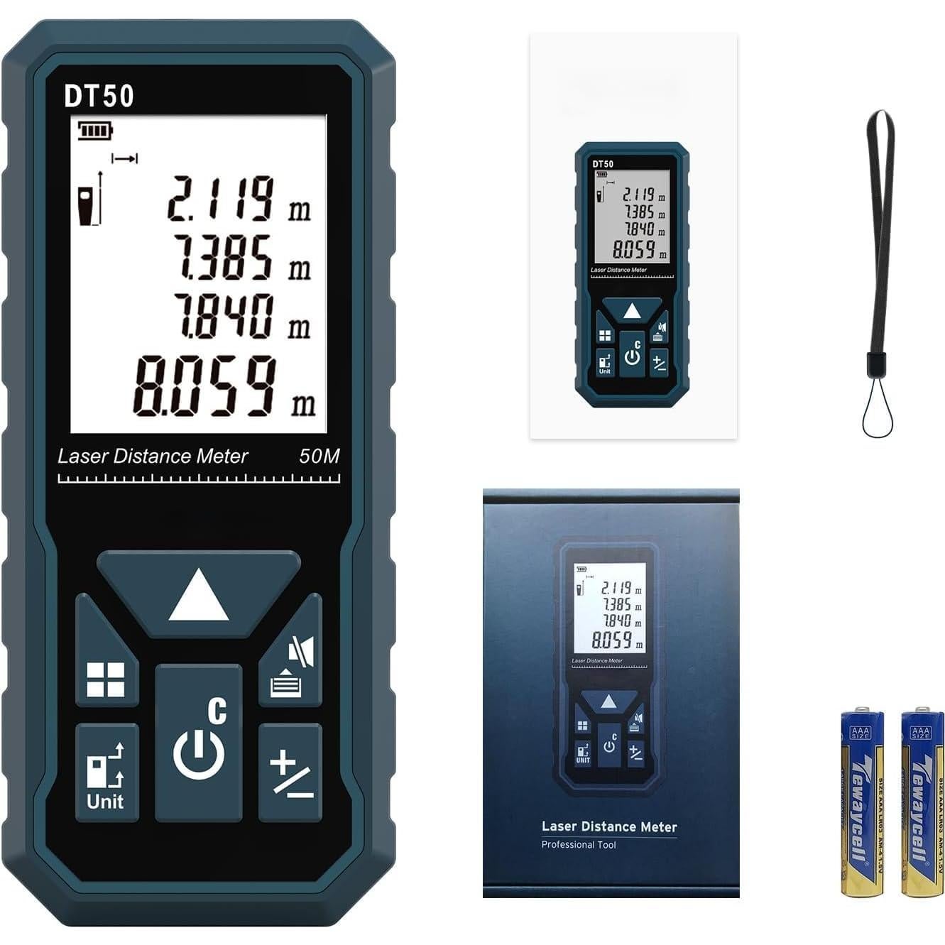 Medidor Láser DTAPE 50.29m con Pantalla LCD Retroiluminada