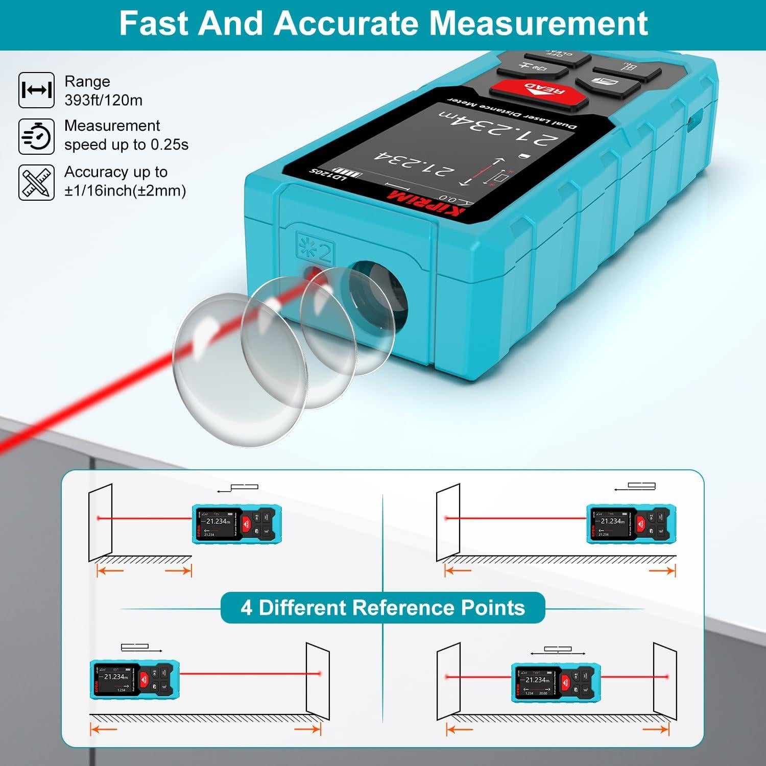 Medidor de Distancia Láser Kiprim LD120S 120m Preciso