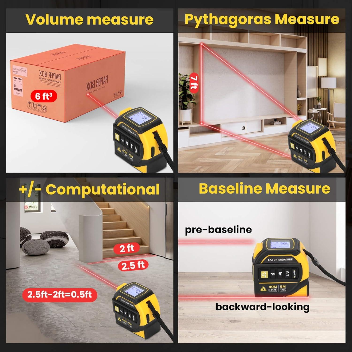 Cinta Métrica Láser 4 en 1 Edovaf 5m y 40m con Nivel