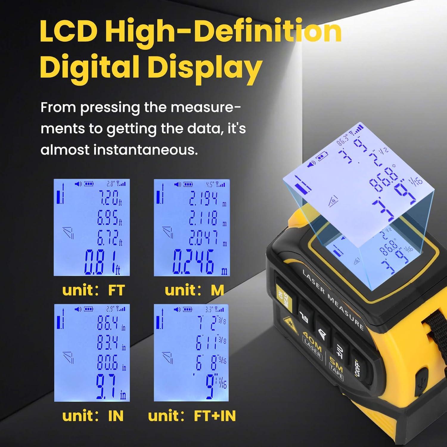 Cinta Métrica Láser 4 en 1 Edovaf 5m y 40m con Nivel