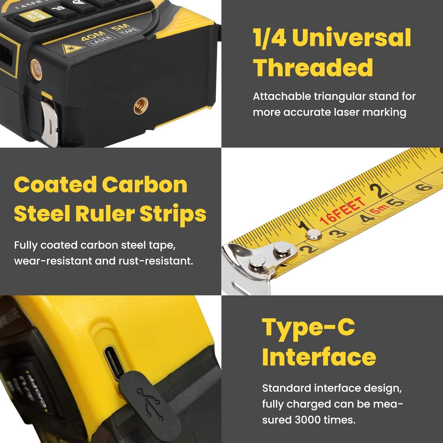 Cinta Métrica Láser 4 en 1 Edovaf 5m y 40m con Nivel