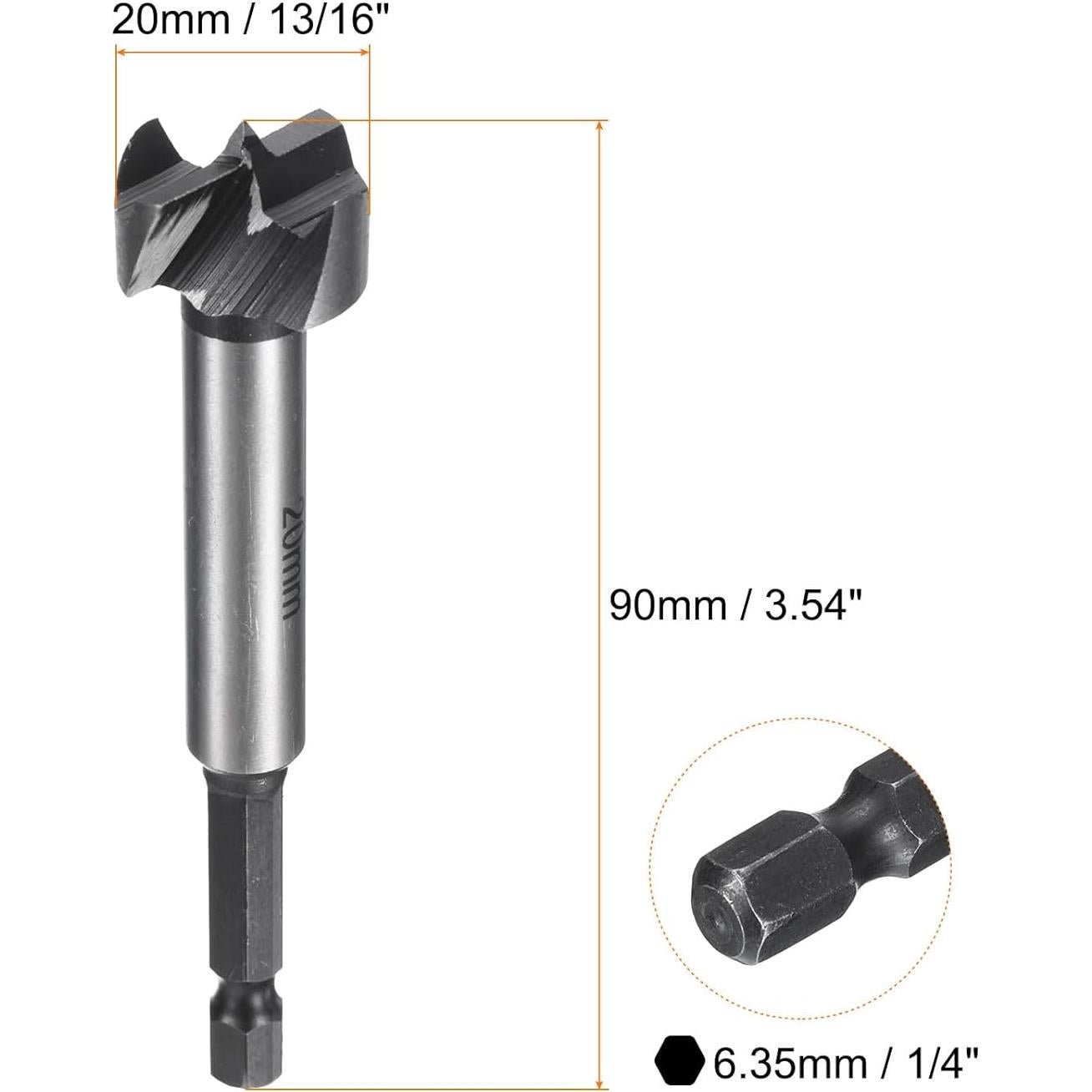 Broca Forstner HARFINGTON 20mm Acero Multi-Diente Hexagonal