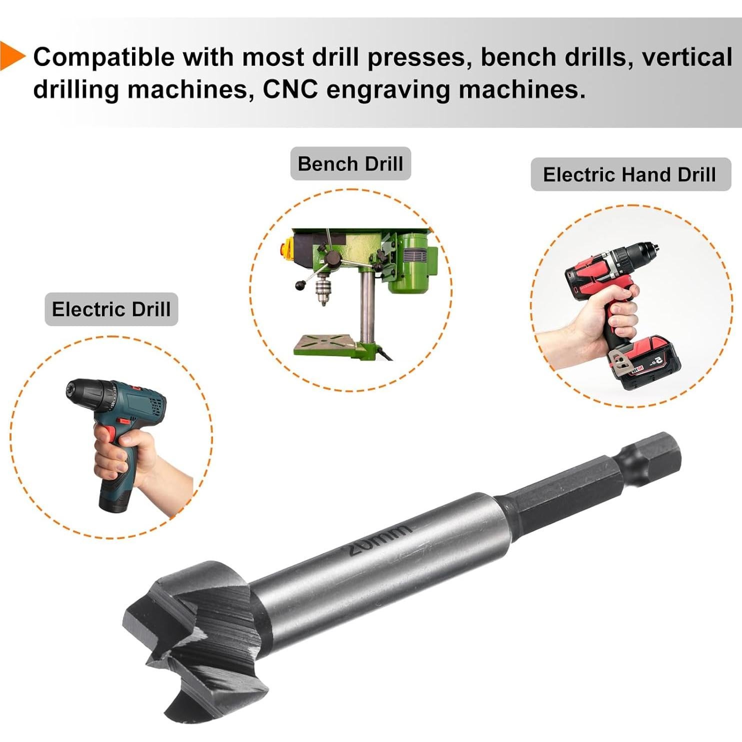 Broca Forstner HARFINGTON 20mm Acero Multi-Diente Hexagonal