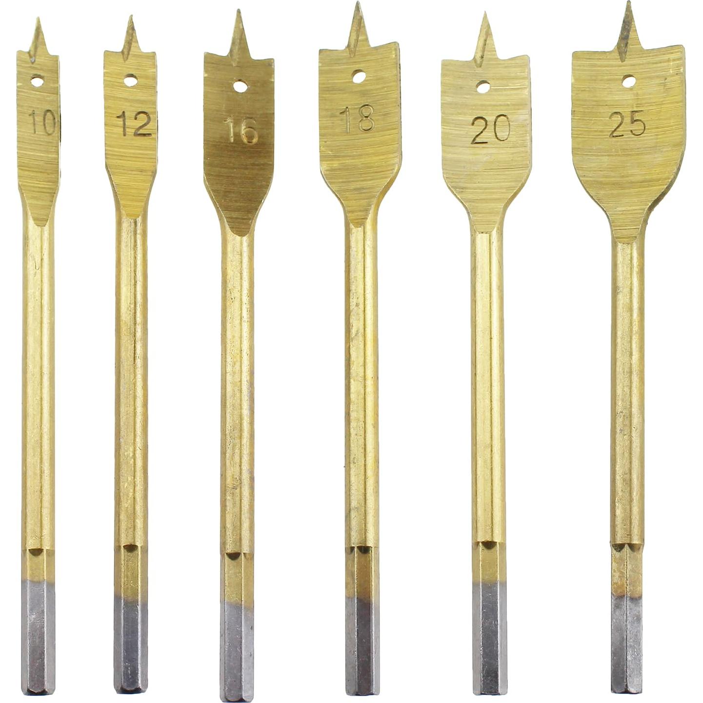 Juego de 6 Brocas Planas TAODAN Acero al Carbono 0,95-2,54 cm