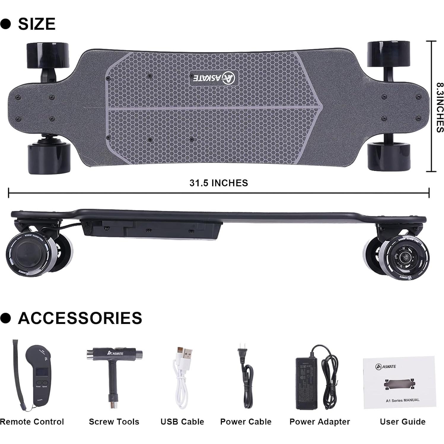 Patineta Eléctrica ASKATE A1 27,36 km 350W para Principiantes