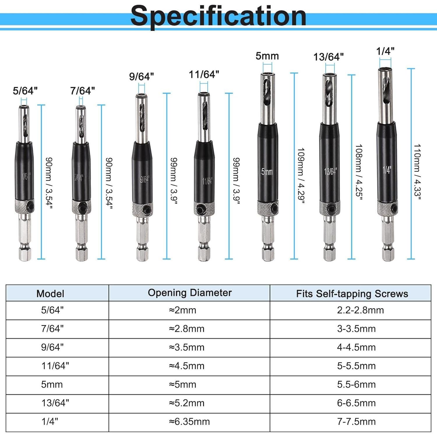 Juego de 22 Brocas de Centrado Automático HARFINGTON 1,98-6,35 mm